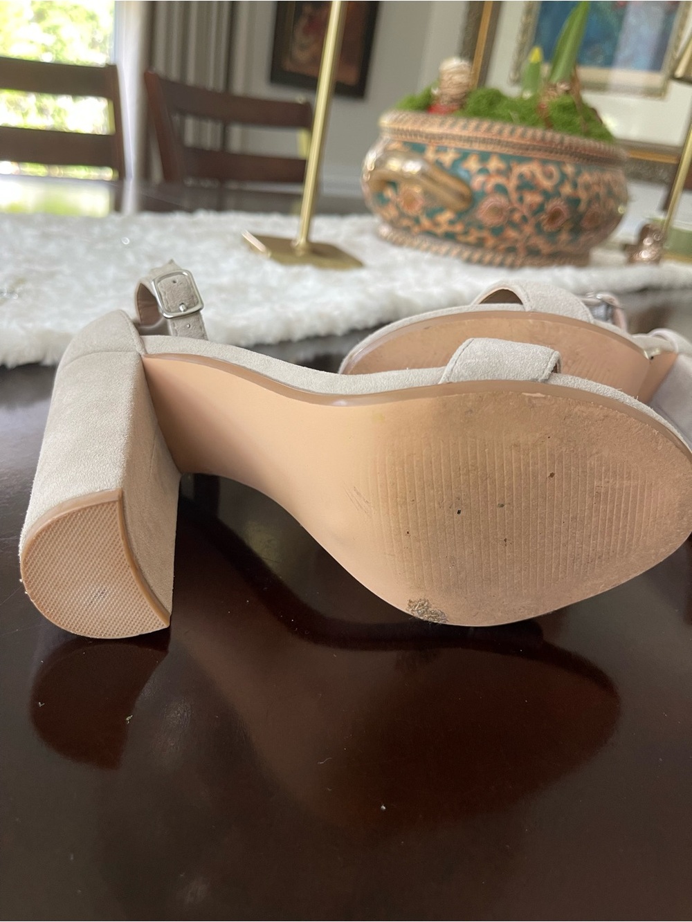 Steve Madden Taupe Suede Block Heel Sandals Size 7 - Picture 10 of 10